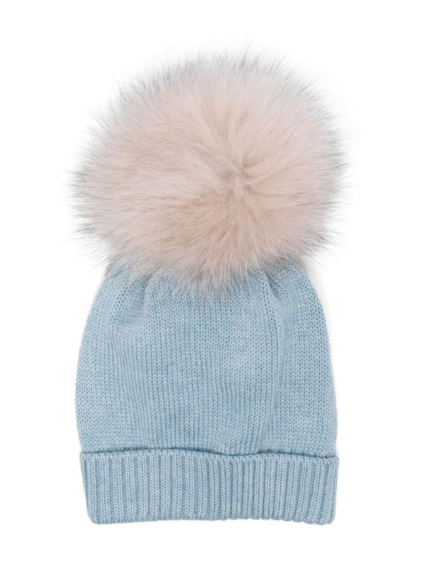Berretto con pompon per neonata Colorichiari azzurro con tesa con piega – Accessorio premium elegante