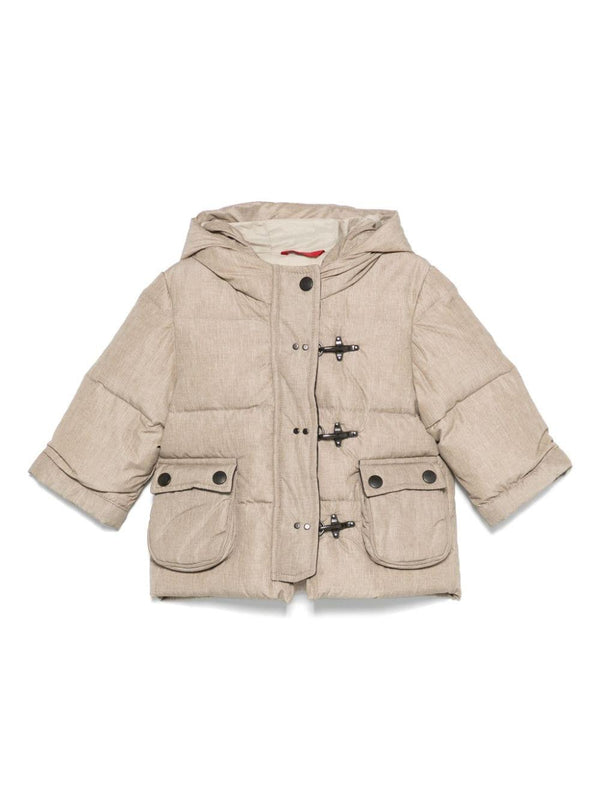Giubbino per neonato Fay Kids beige con cappuccio e chiusura a gancio – Accessorio premium elegante