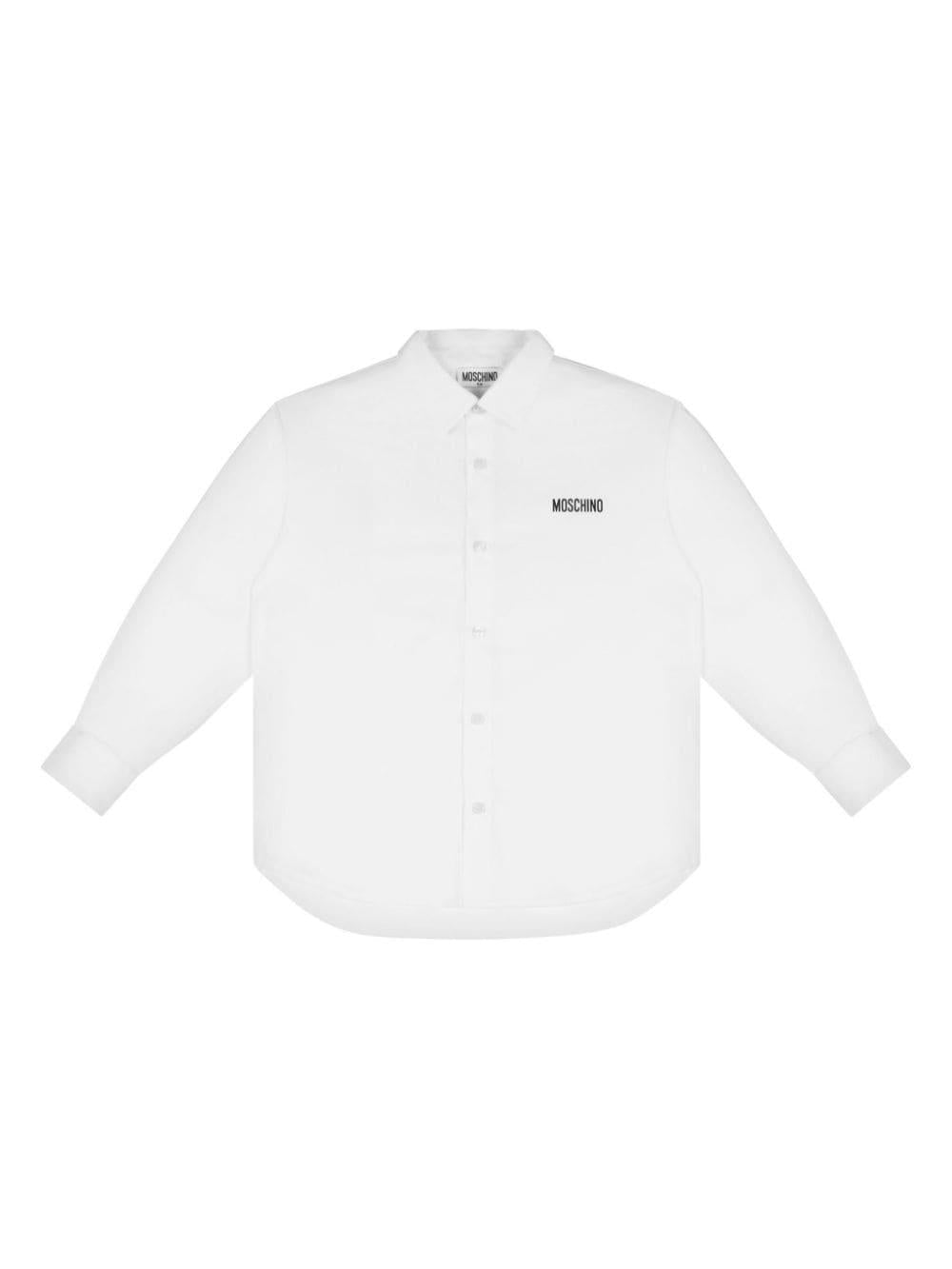 Camicia per bambino Moschino Kids bianco con stampa logo sul petto – Accessorio premium elegante