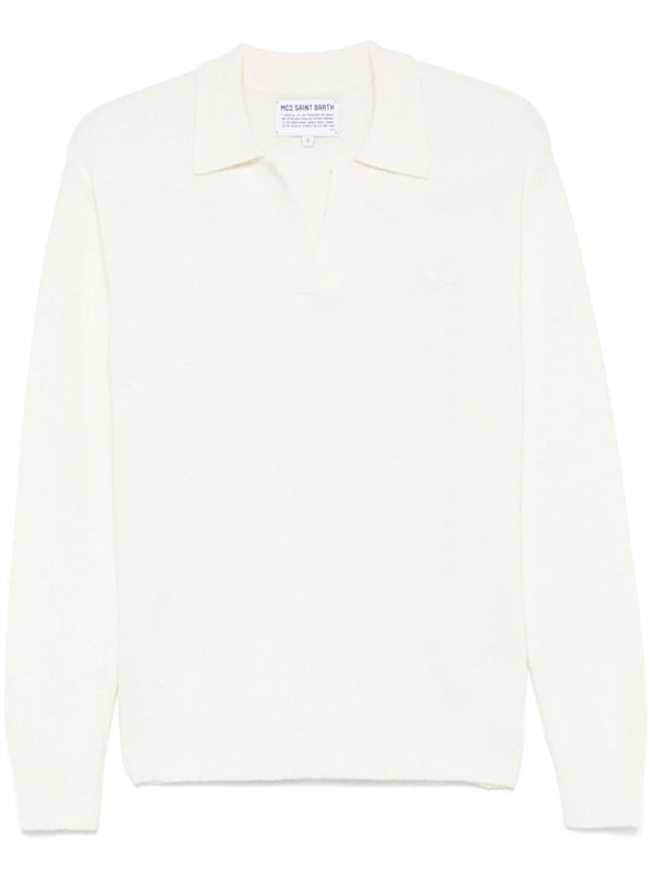 Maglione da donna MC2 Saint Barth Eze bianco con collo a polo – Accessorio premium elegante