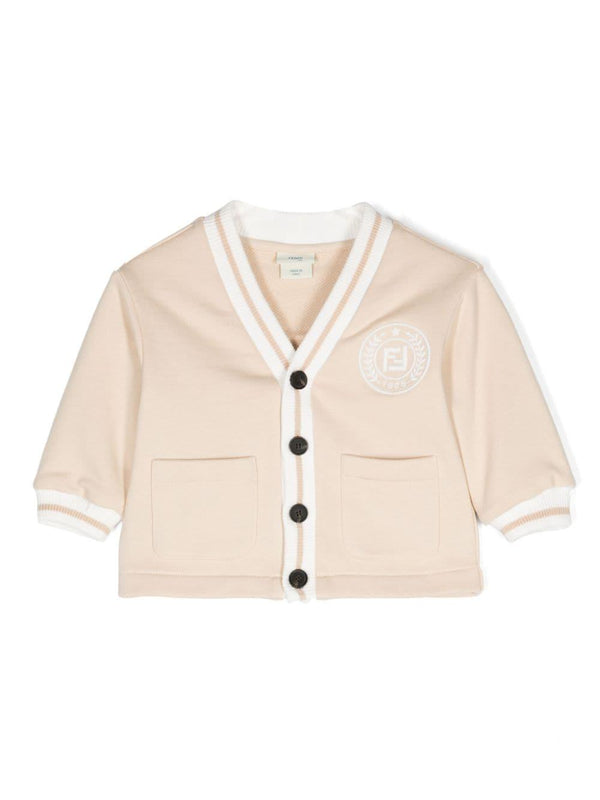 Cardigan con ricamo logo per neonata Fendi Kids beige con chiusura con bottoni – Accessorio premium elegante