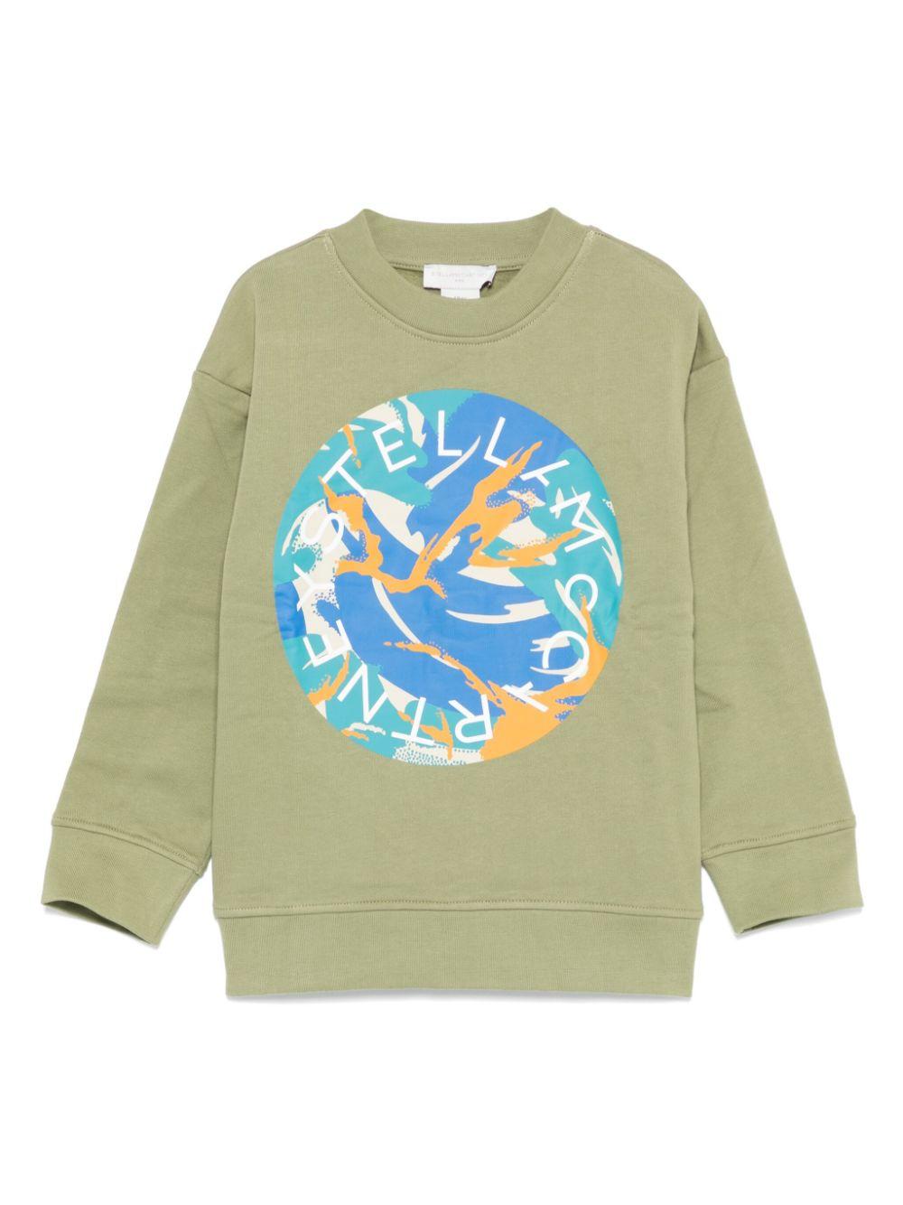 Felpa con stampa logo per bambino Stella McCartney Kids verde con girocollo – Accessorio premium elegante