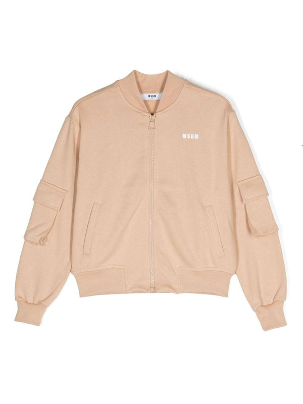 Bomber per bambino MSGM Kids beige con tasche sulle maniche – Accessorio premium elegante
