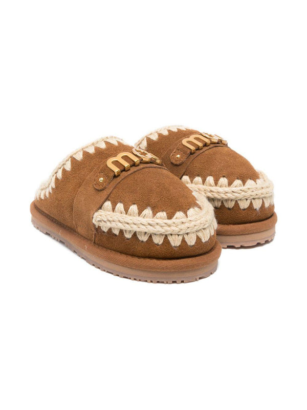 Ciabatte per bambina Mou Kids beige con rifiniture intrecciate – Accessorio premium elegante