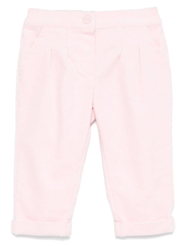 Pantaloni per neonato Moschino Kids rosa a coste con logo sul retro – Accessorio premium elegante