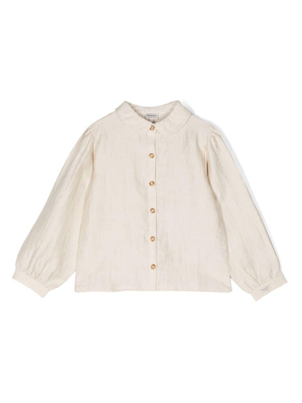 Camicia per bambina Donsje Ister beige con colletto con pettorina – Accessorio premium elegante