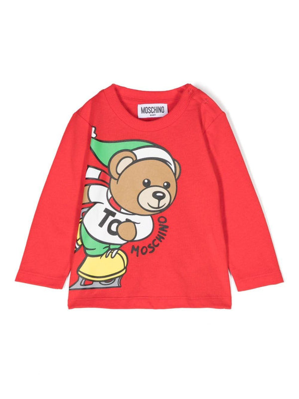 T-shirt per neonati Moschino Kids rosso con motivo Teddy Bear – Accessorio premium elegante