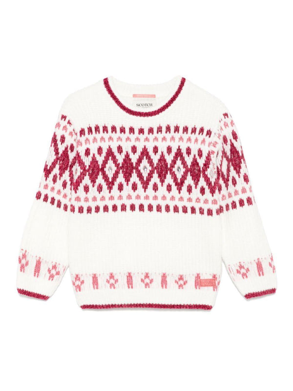 Maglione per bambina Scotch e soda fair isle bianco con decorazioni in cristallo – Accessorio premium elegante