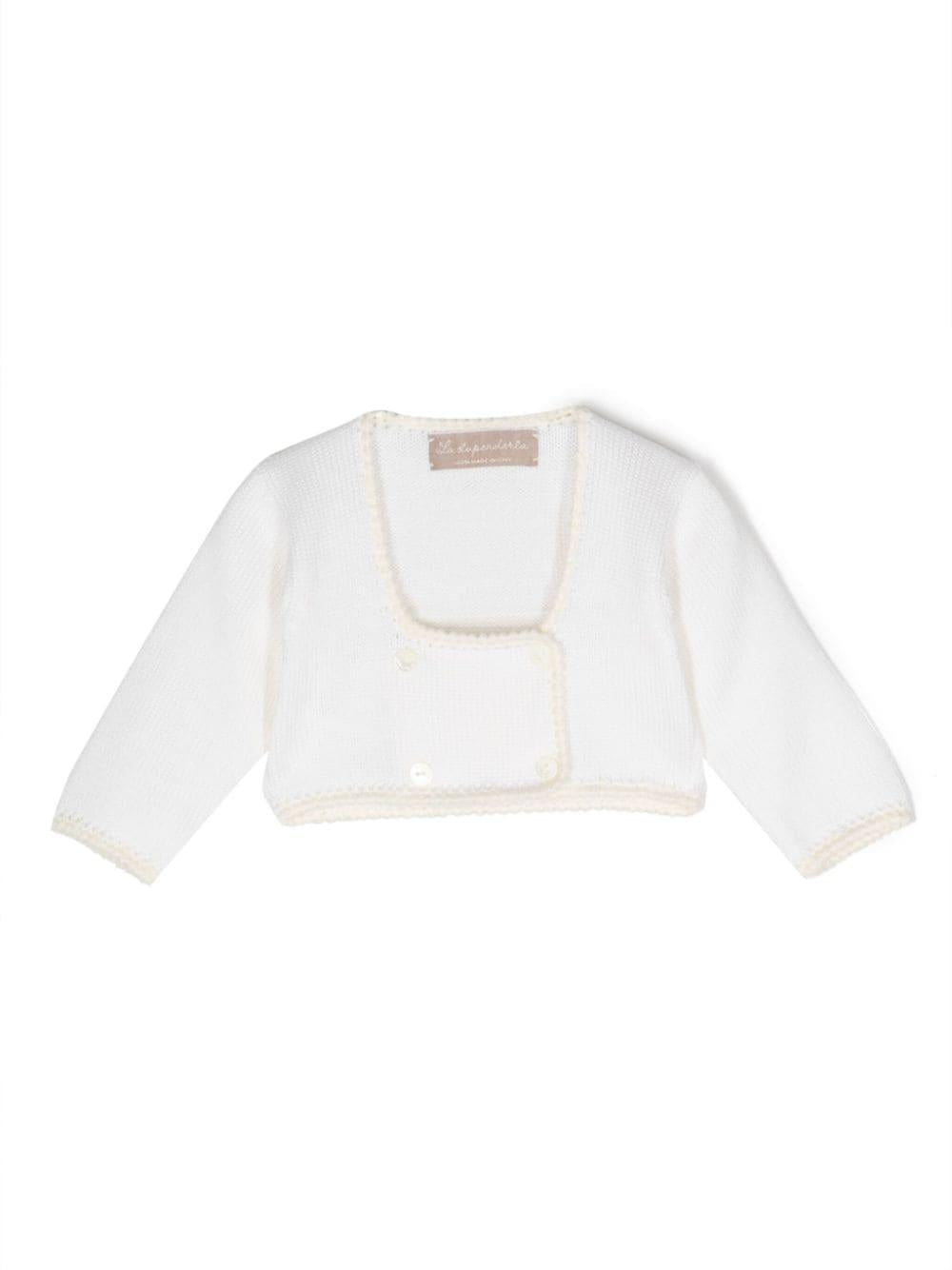 Cardigan doppiopetto per neonata La Stupenderia bianco con scollo quadrato – Accessorio premium elegante