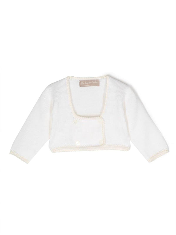 Cardigan doppiopetto per neonata La Stupenderia bianco con scollo quadrato – Accessorio premium elegante