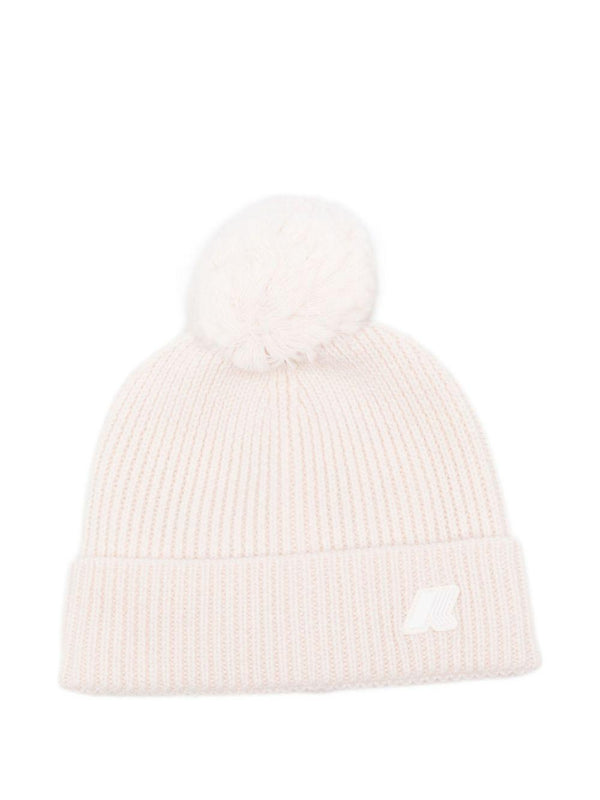 Berretto per bambina K-Way Kids beige con pompon a coste – Accessorio premium elegante