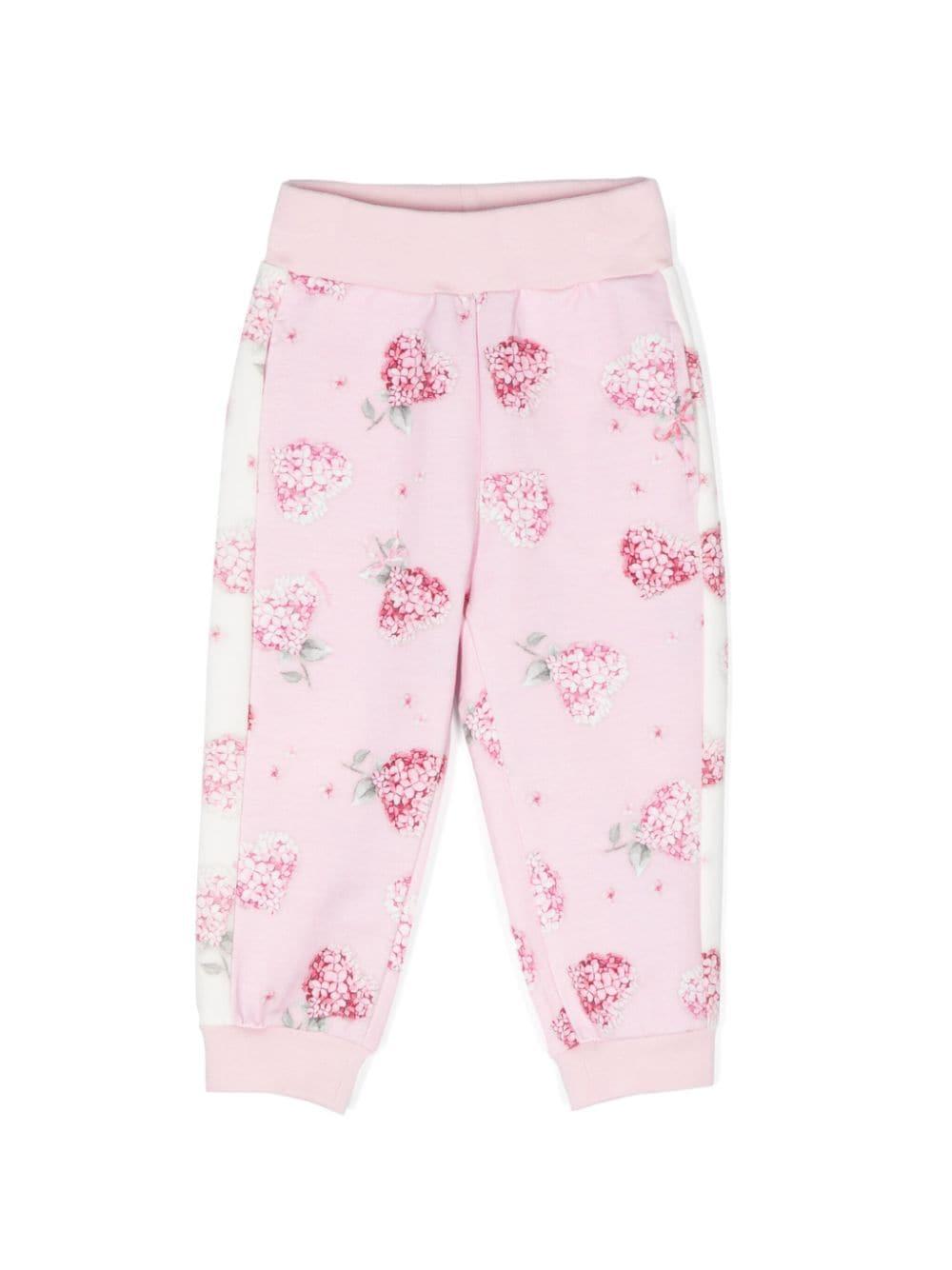 Pantaloni sportivi a fiori per neonata Monnalisa rosa con gamba affusolata – Accessorio premium elegante
