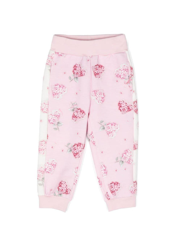 Pantaloni sportivi a fiori per neonata Monnalisa rosa con gamba affusolata – Accessorio premium elegante