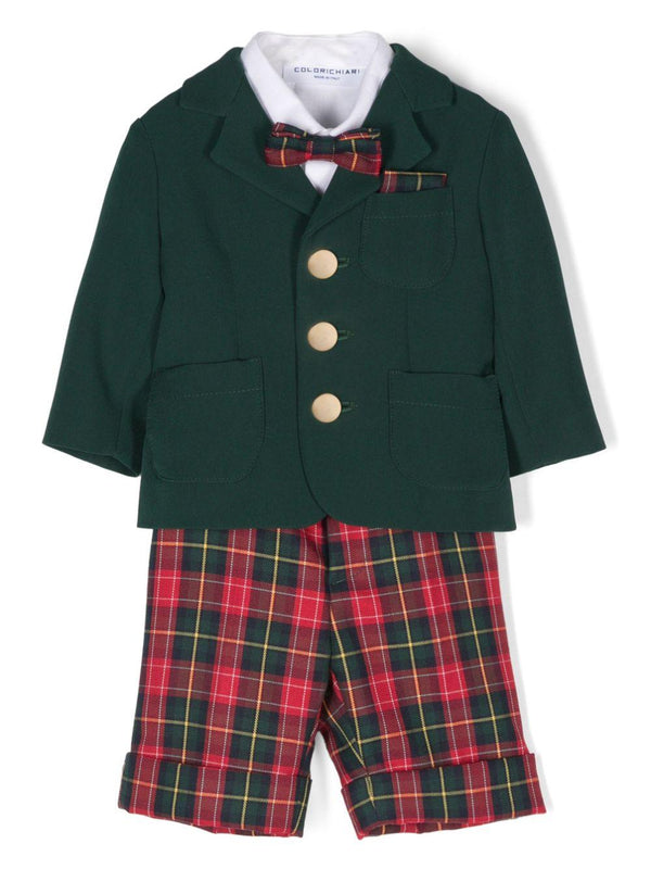 Set con shorts a quadri per neonato Colorichiari verde con dettaglio tasca finta – Accessorio premium elegante