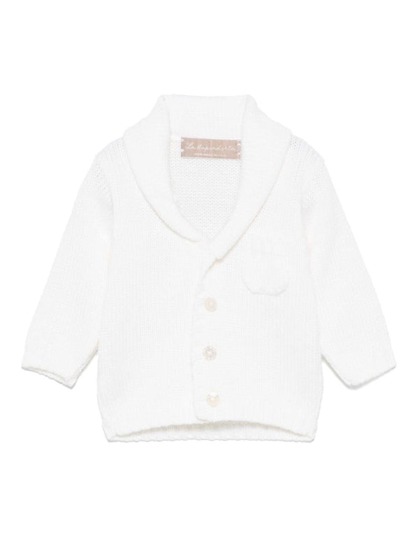 Cardigan in cashmere per neonato La Stupenderia bianco con chiusura frontale con bottoni revers – Accessorio premium elegante