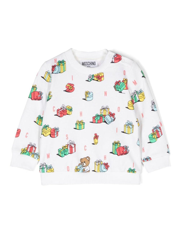 Felpa per neonato Moschino Kids bianco con stampa Teddy Bear – Accessorio premium elegante