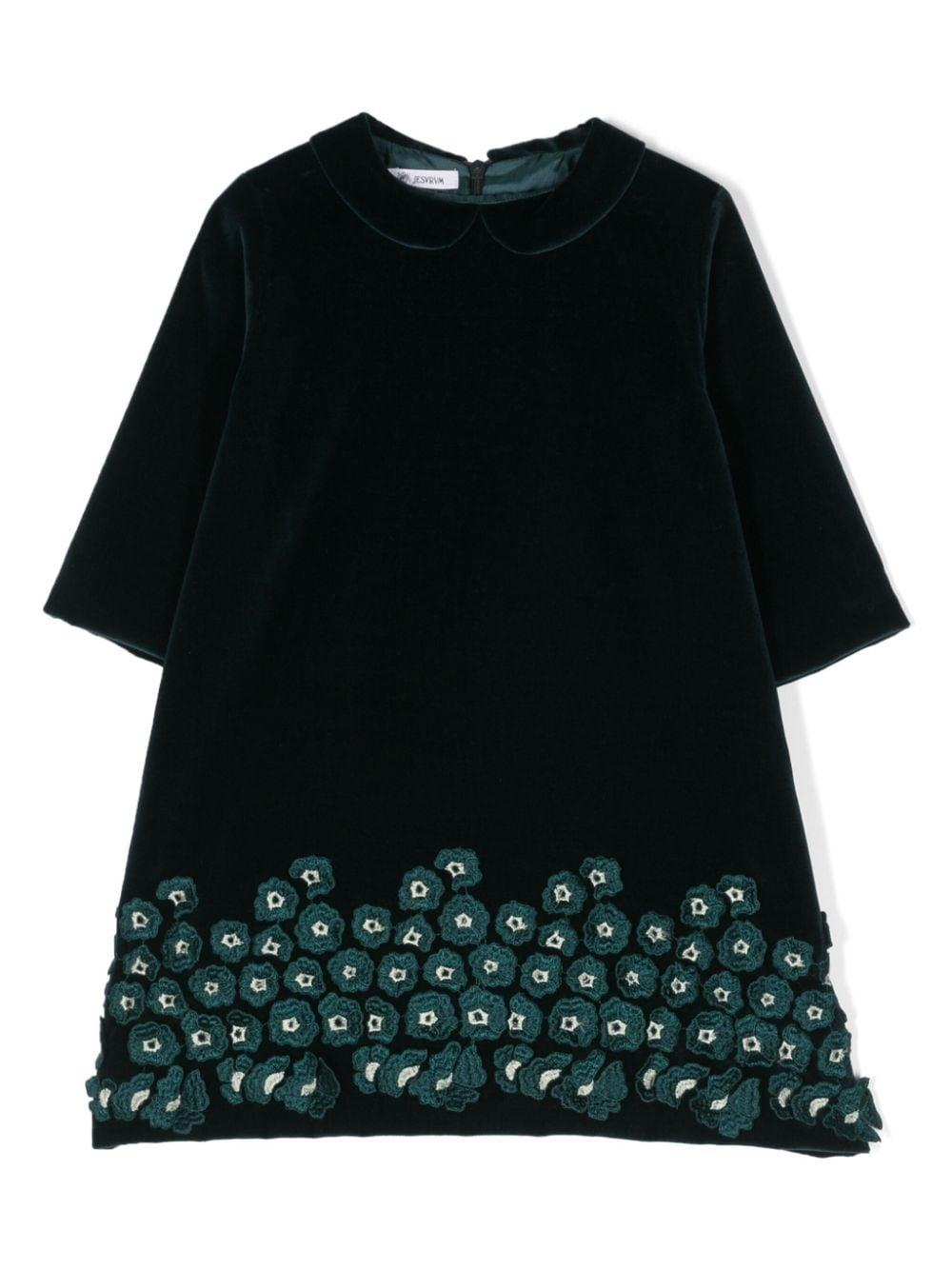 Abito per bambina Jesurum Baby verde con ricamo a fiori – Accessorio premium elegante