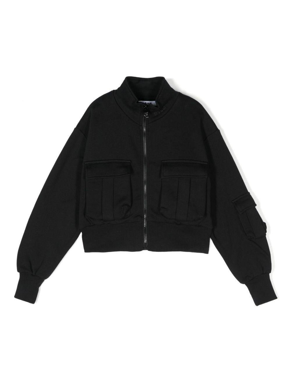 Felpa per bambino MSGM Kids nero modello cargo con ricamo logo<BR/> – Accessorio premium elegante