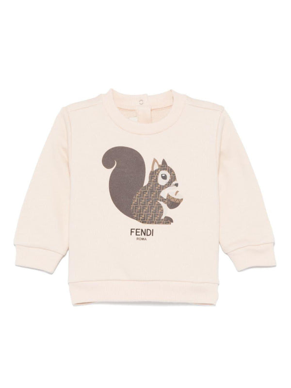 Felpa per neonato Fendi Kids beige con stampa scoiattolo logato – Accessorio premium elegante