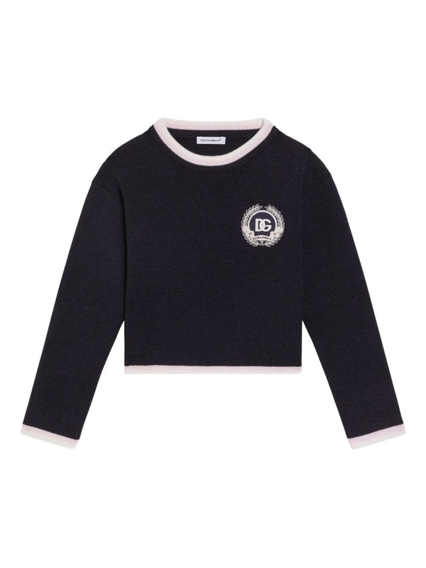 Top per bambina Dolce & Gabbana Kids blu a coste con logo – Accessorio premium elegante