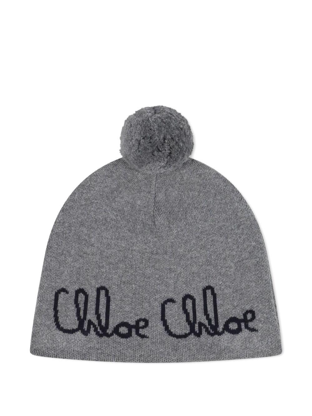 Berretto per bambina Chloé Kids grigio con ricamo con logo – Accessorio premium elegante