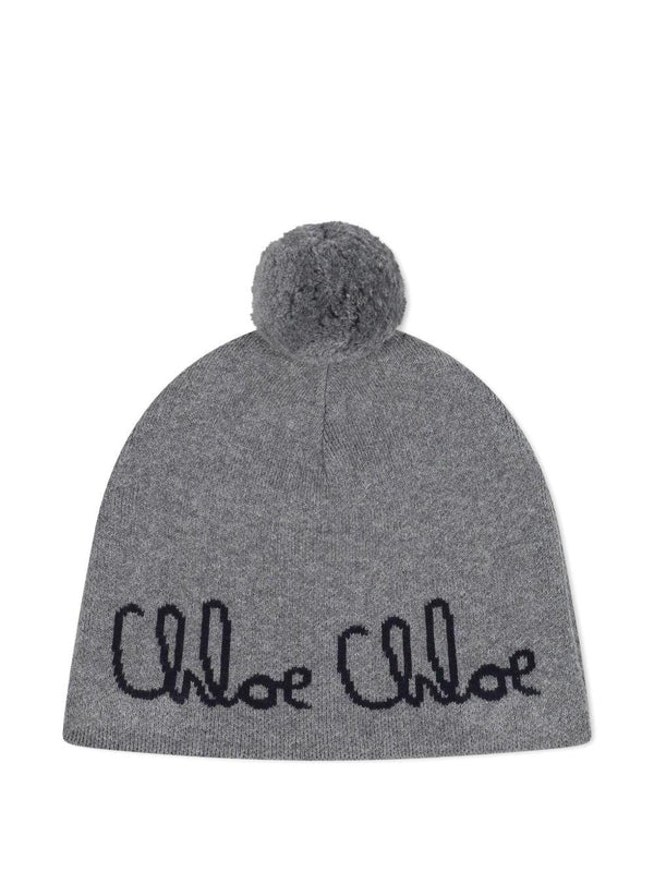 Berretto per bambina Chloé Kids grigio con ricamo con logo – Accessorio premium elegante