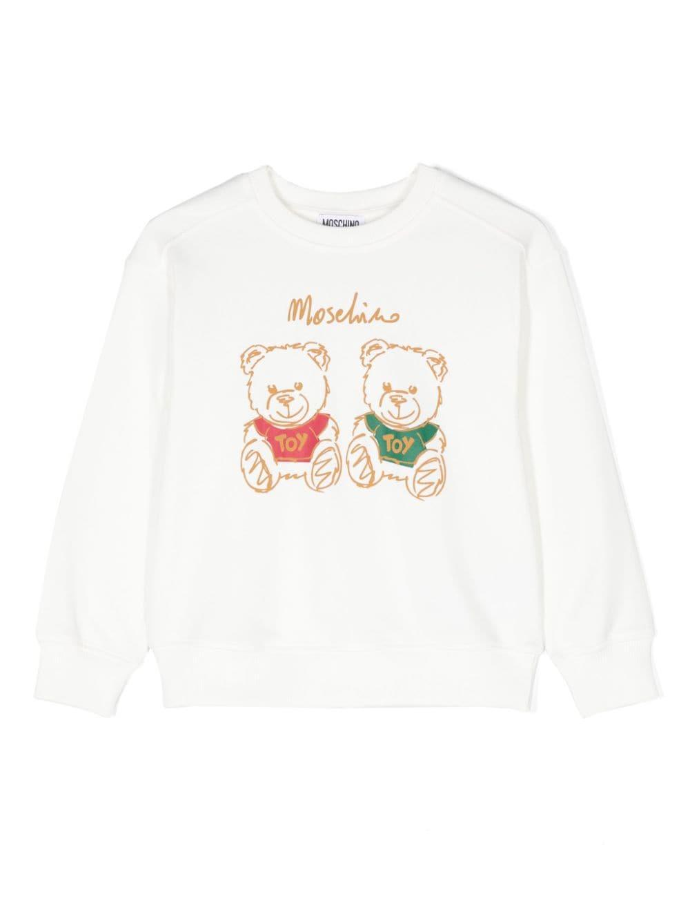 Felpa per bambina Moschino Kids bianco con stampa Teddy Bear – Accessorio premium elegante