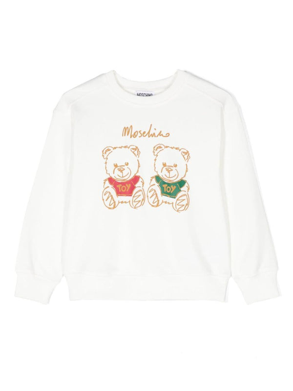 Felpa per bambina Moschino Kids bianco con stampa Teddy Bear – Accessorio premium elegante