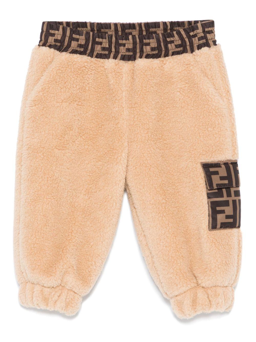 Pantaloni per neonati Fendi Kids beige con vita e tasca con monogramma FF – Accessorio premium elegante