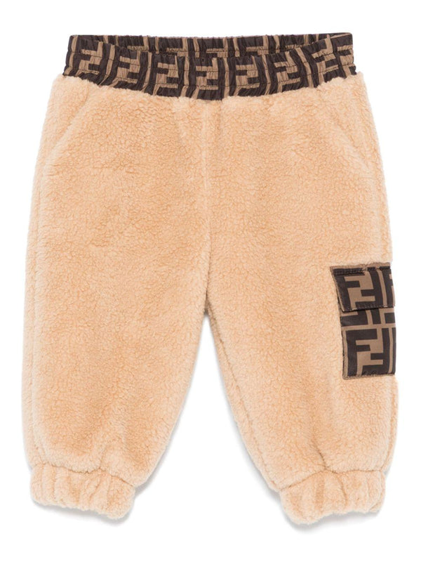Pantaloni per neonati Fendi Kids beige con vita e tasca con monogramma FF – Accessorio premium elegante