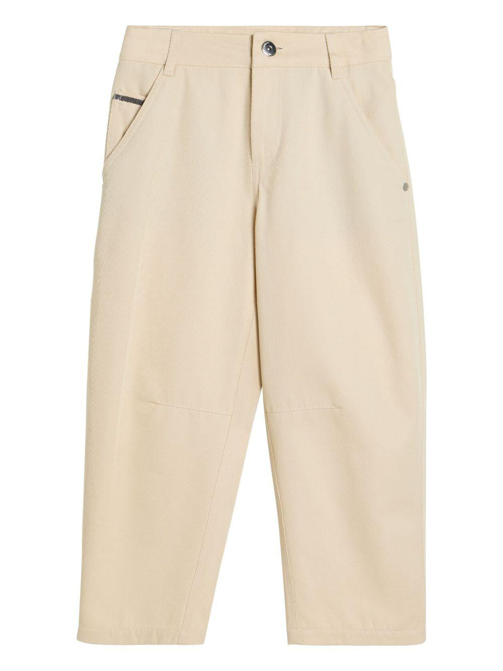 Pantaloni per bambino Brunello Cucinelli Kids beige con dettaglio a catena Monili – Accessorio premium elegante