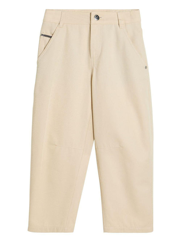 Pantaloni per bambino Brunello Cucinelli Kids beige con dettaglio a catena Monili – Accessorio premium elegante