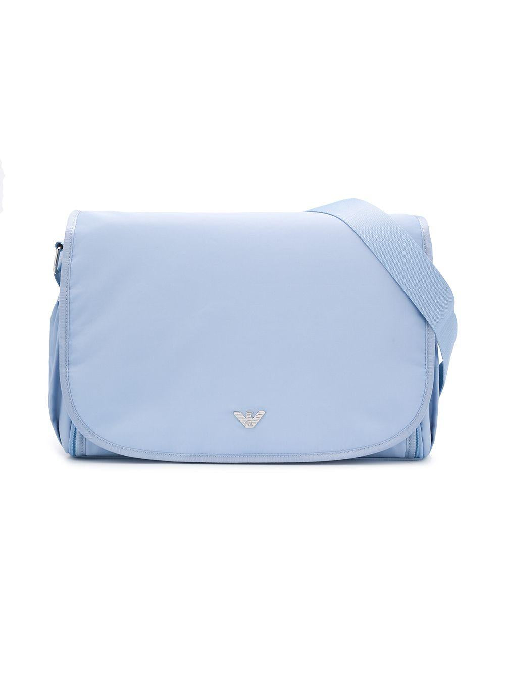 Borsa fasciatoio per neonato Emporio Armani Kids azzurro con applicazione logo – Accessorio premium elegante