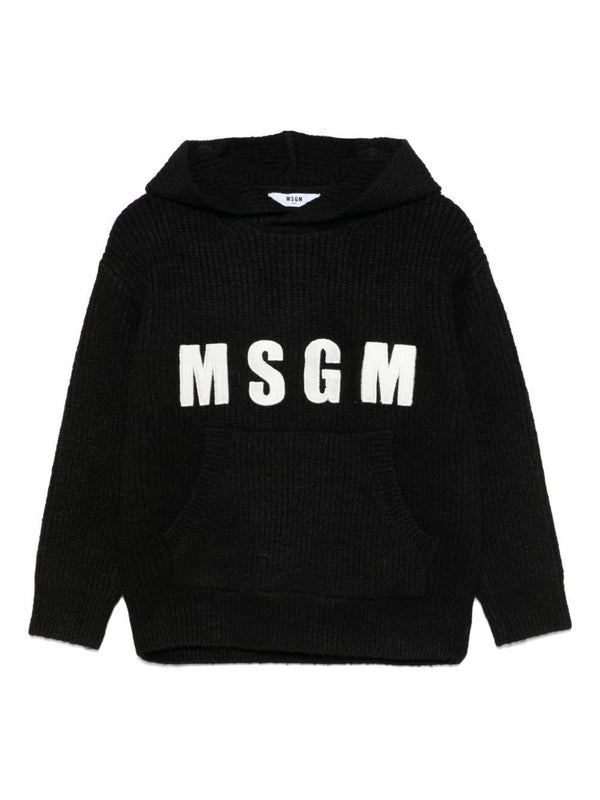 Felpa per bambino MSGM Kids nero con lavorazione in maglia grossa – Accessorio premium elegante
