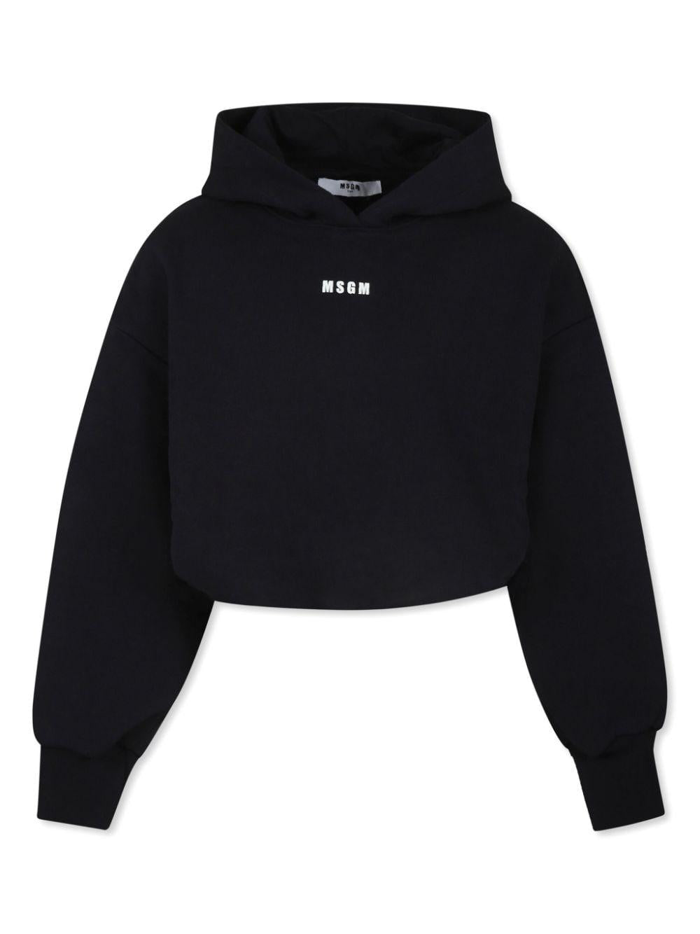 Felpa con cappuccio per bambina MSGM Kids nero con trama jersey – Accessorio premium elegante