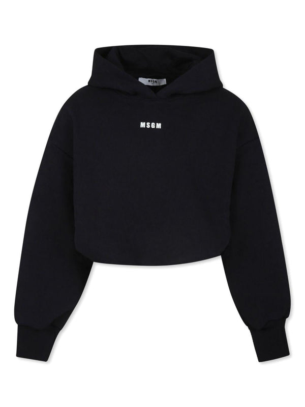 Felpa con cappuccio per bambina MSGM Kids nero con trama jersey – Accessorio premium elegante