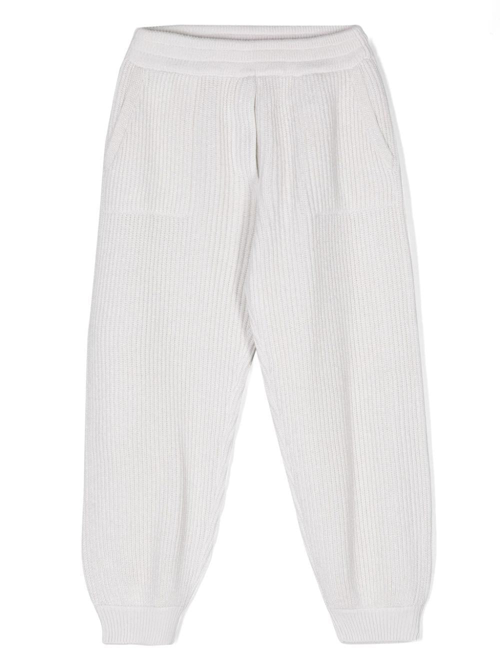 Pantaloni con fili metallici per bambina Brunello Cucinelli Kids beige con stile pull-on – Accessorio premium elegante