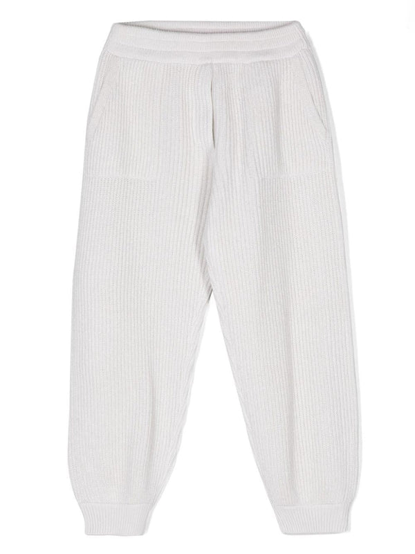 Pantaloni con fili metallici per bambina Brunello Cucinelli Kids beige con stile pull-on – Accessorio premium elegante