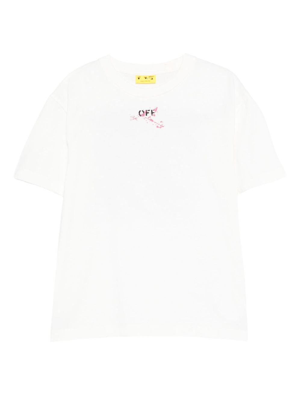 T-shirt per bambina Off-White Kids bianca con effetto vernice e logo stampato – Accessorio premium elegante