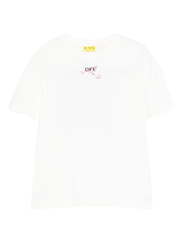 T-shirt per bambina Off-White Kids bianca con effetto vernice e logo stampato – Accessorio premium elegante