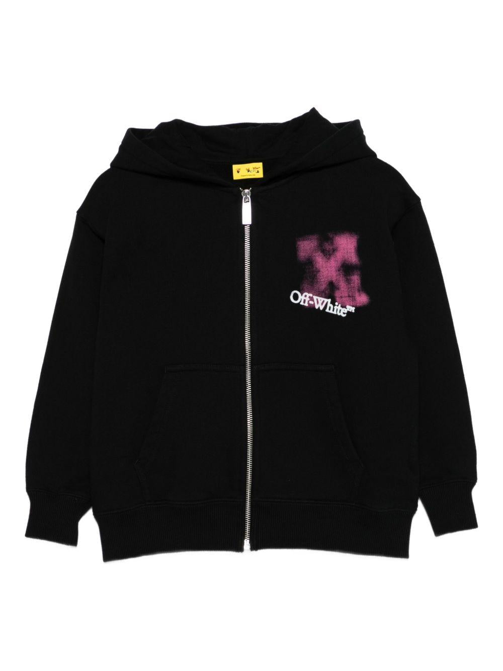 Felpa per bambina Off-White Kids nera con cappuccio stampa con logo effetto vernice spray – Accessorio premium elegante