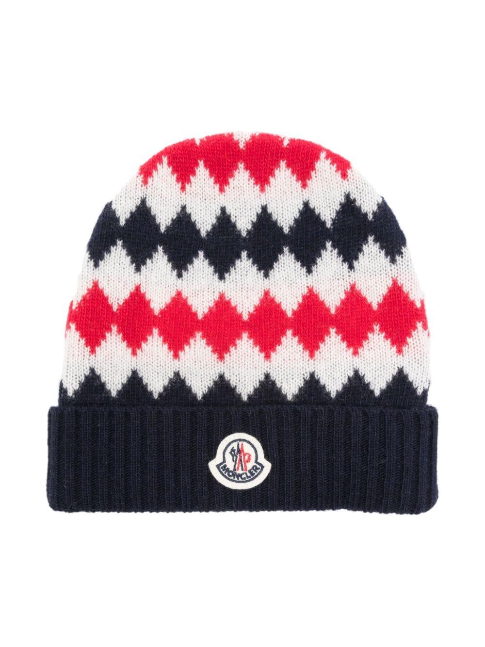Berretto con logo per neonato Moncler Enfant multicolor con tesa con piega – Accessorio premium elegante