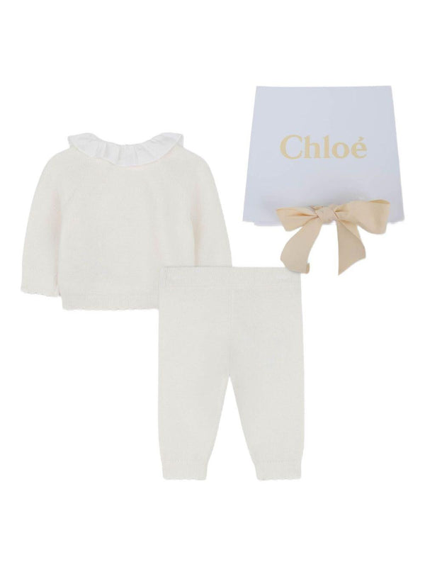 Set tuta e pantaloni sportivi per neonata Chloé Kids bianco con colletto con ruches – Accessorio premium elegante