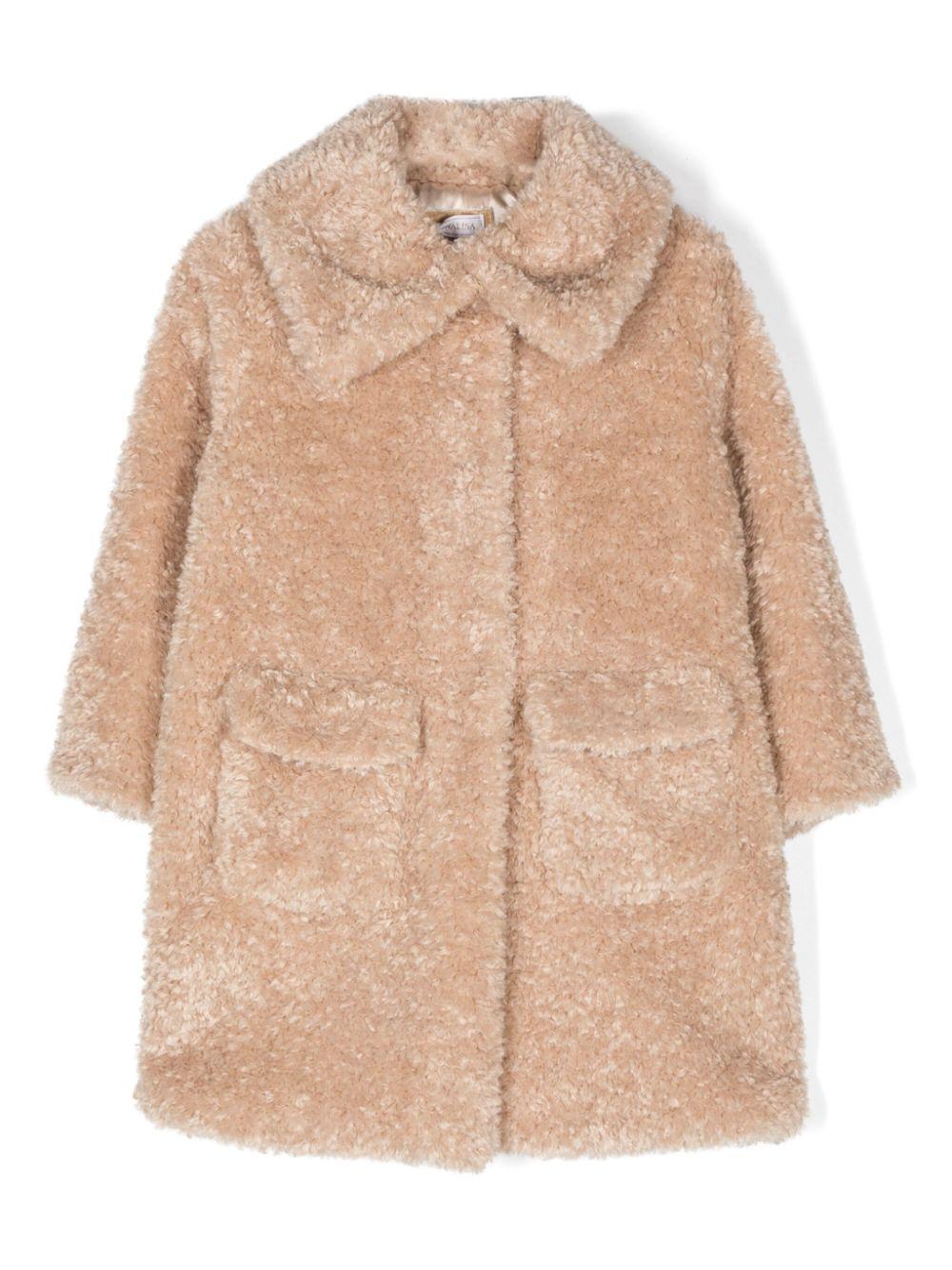Cappotto Teddy per bambina Monnalisa beige modello monopetto in finta pelliccia – Accessorio premium elegante