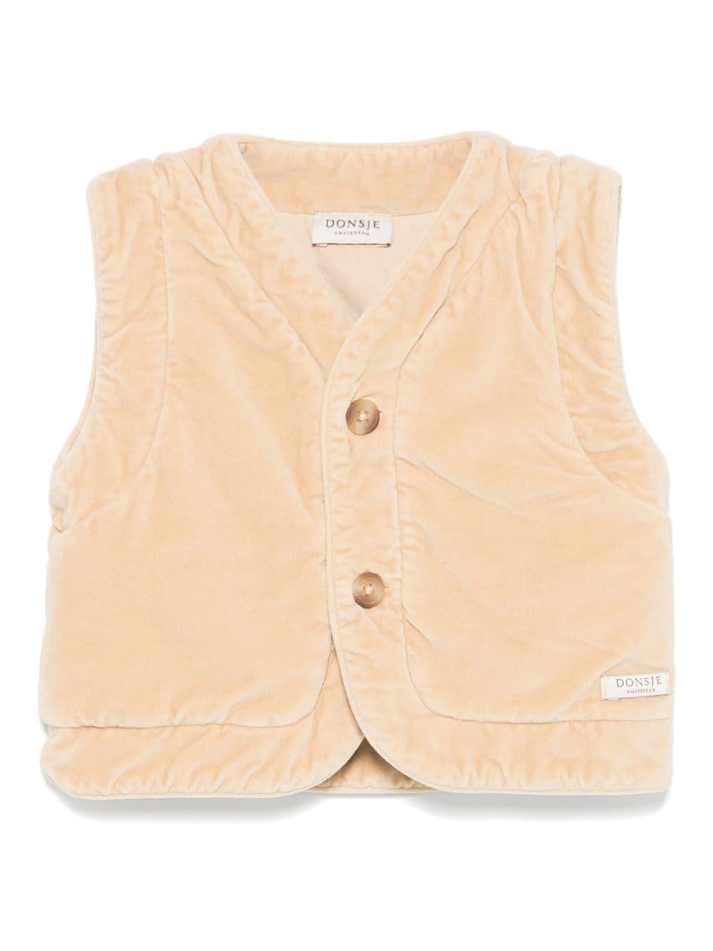 Gilet Olaev per neonato Donsje beige con scollo a V – Accessorio premium elegante