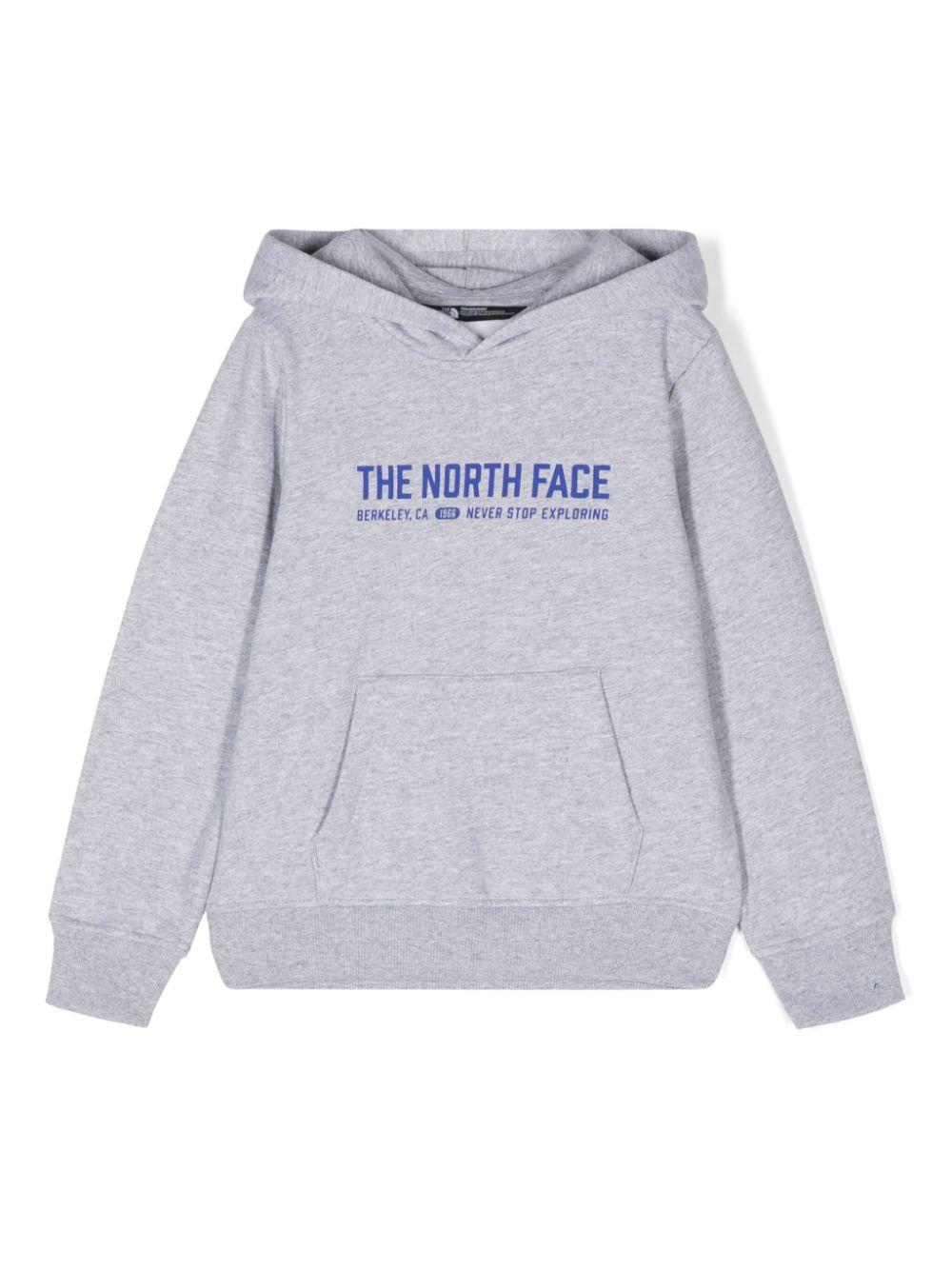 Felpa per bambino The North Face grigio con cappuccio con stampa logo – Accessorio premium elegante