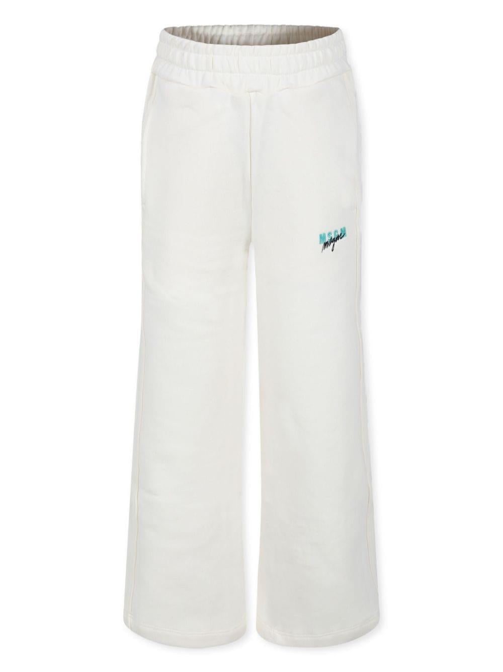 Pantaloni con logo ricamato per bambina MSGM Kids bianco con elastico in vita – Accessorio premium elegante