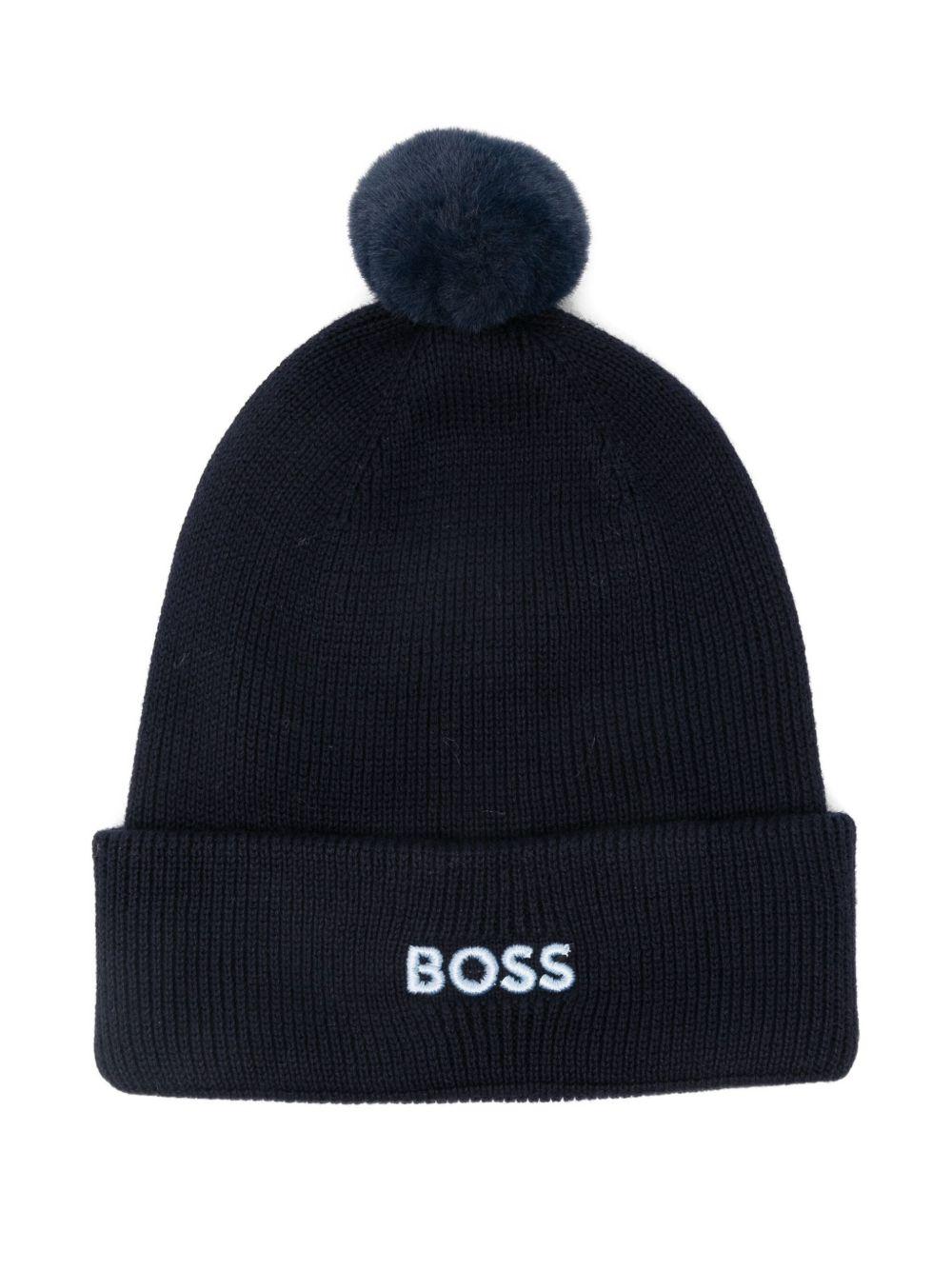 Berretto per neonato Boss Kids blu con dettaglio pompon – Accessorio premium elegante