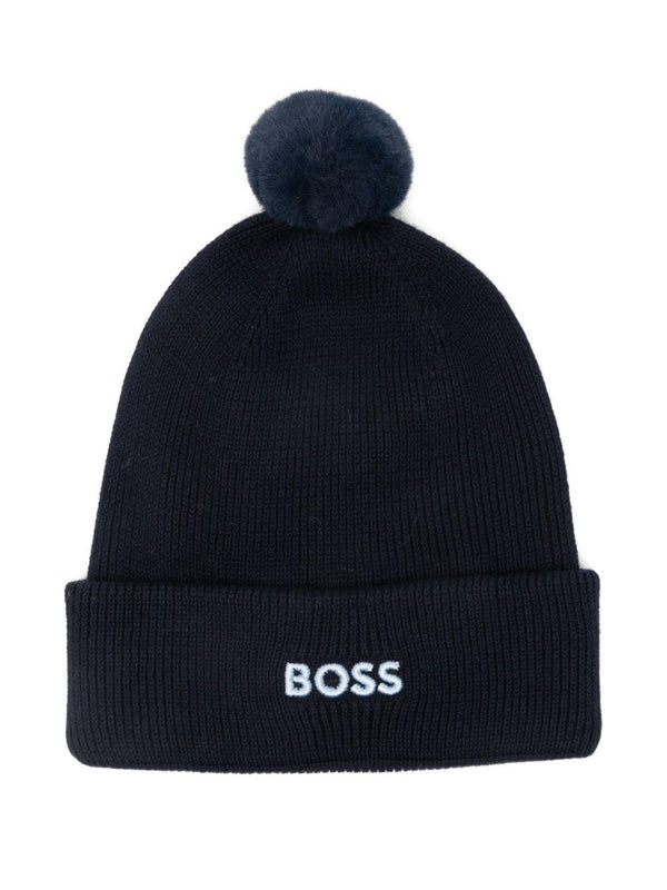 Berretto per neonato Boss Kids blu con dettaglio pompon – Accessorio premium elegante