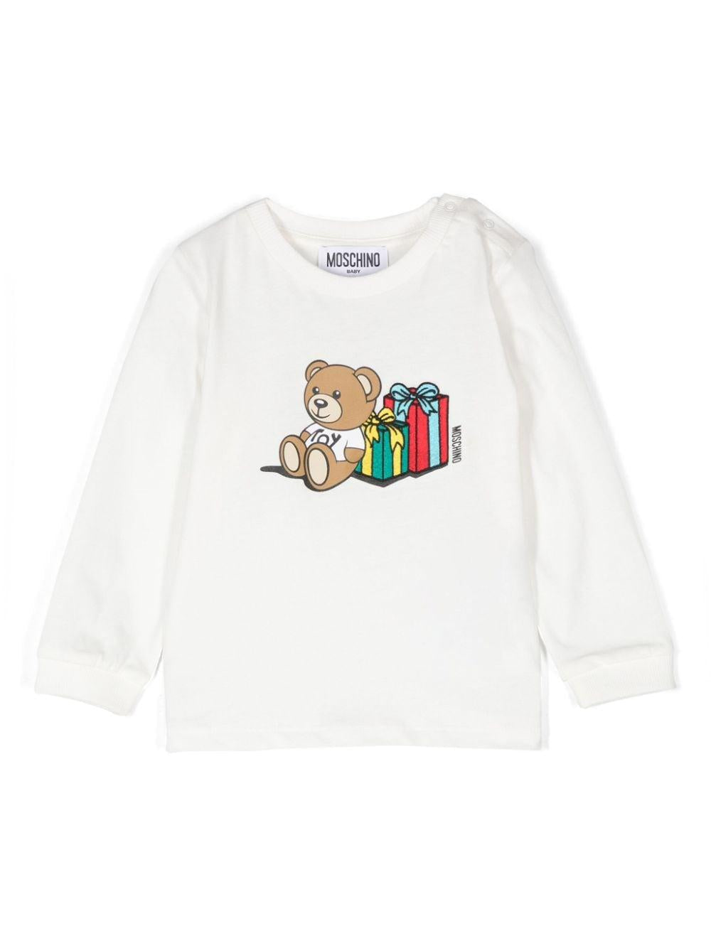 T-shirt per neonati Moschino Kids bianco con stampa Teddy Bear – Accessorio premium elegante